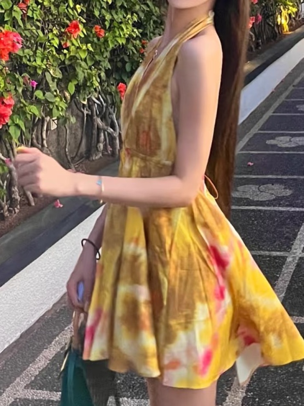 Halter Tie-Dye Mini Dress in Yellow and Pink - Picture 4 of 6